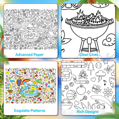 AUGSUN 2 PCS Giant Summer Activity Coloring Poster, Under The Sea Large Coloring Tablecloth Ocean Animals Giant Color-in Paper Table Cover for Kids School Classroom Wall Birthday Crafts Supplies