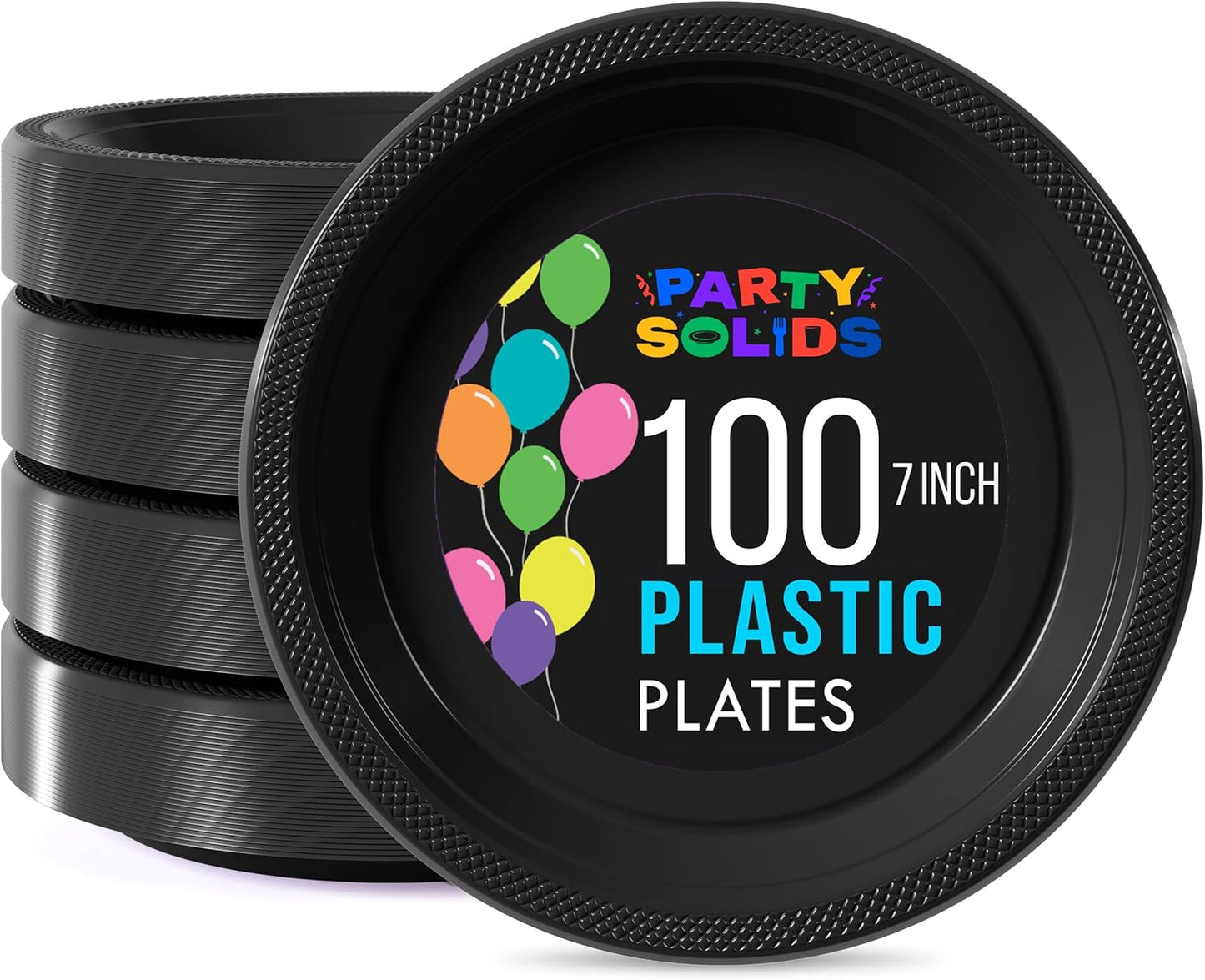 Party Solids Black Plastic Plates For Party 10" Black Disposable Plates For Party Supplies 100 Pcs Plastic Dinnerware Sets Heavy Duty 350 GSM Disposable Dinnerware Set