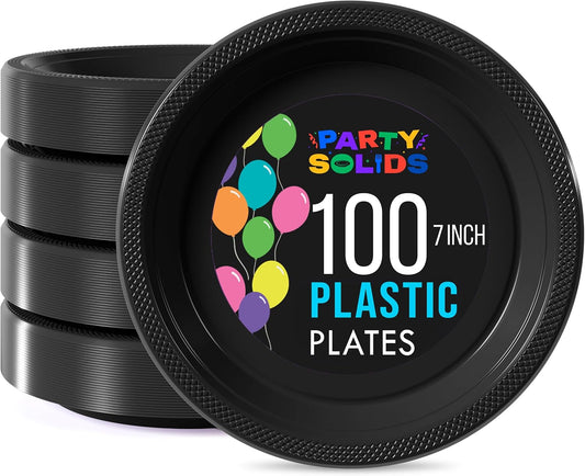 Party Solids Black Plastic Plates For Party 10" Black Disposable Plates For Party Supplies 100 Pcs Plastic Dinnerware Sets Heavy Duty 350 GSM Disposable Dinnerware Set