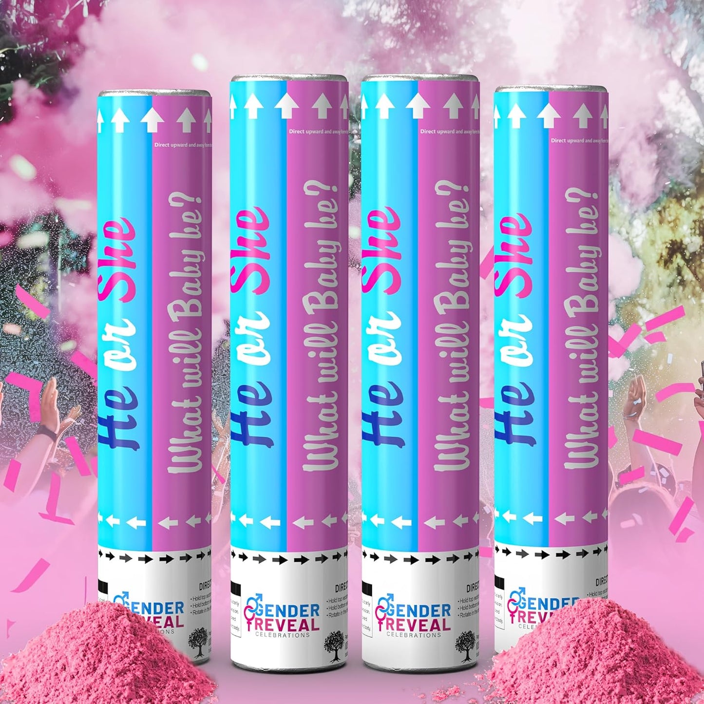POPUPARTY 2Pack pink Gender Reveal Confetti smoke Powder Cannon, Confetti and Powder Poppers | Ideal for Baby girl Gender Reveal Decoration and party