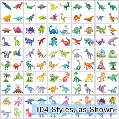 104 PCS Dinosaur Temporary Tattoos for Kids Party Supplies, Temp Tattoo Stickers for Kids Girls Boys Birthday Party Favors Activities
