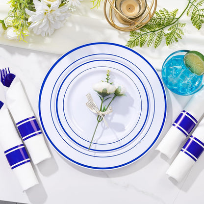 WELLIFE 350-Piece Gold Disposable Plates and Cutlery Set - Premium 10.25" Dinner Plates, 7.5" Dessert Plates, 9oz Cups & Cutlery for Weddings, Catering Events - 50 Guest Service - Elegant & Sturdy