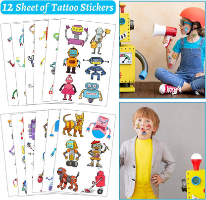 Robot Party Favors, Robot Temporary Tattoos Slap Bracelets Keychains Stickers Badges for Robot Birthday Party Decorations Supplies Gifts for Kids Classroom Rewards