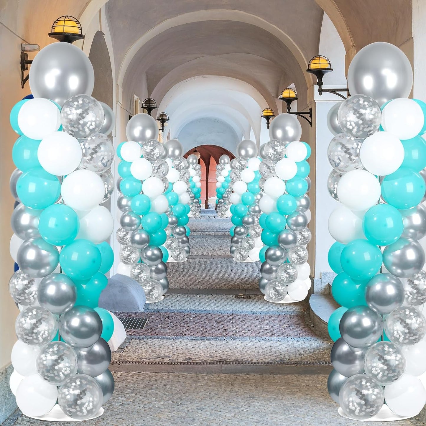 2 Set Black and Gold Balloons Column Stand Kit with 100 Balloons Adjustable Balloon Stand with Bases for Floor Black Gold Confetti Balloon Column Kit for Bridal Shower Valentine Birthday Party Decor