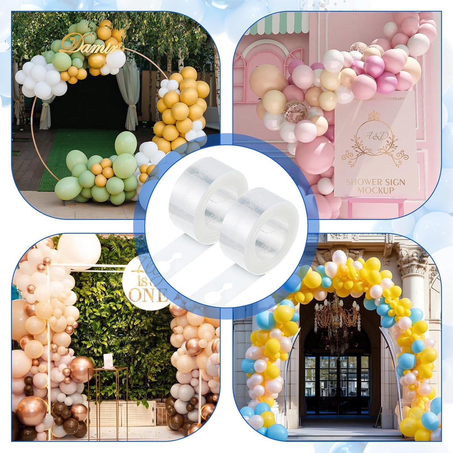 Balloon Decorating Strip, 10 Rolls 16.4ft Balloon Garland Tape Strips Balloons Arch Kit with Double-Sided Glue Point Dots for Party Wedding Birthday Decorations