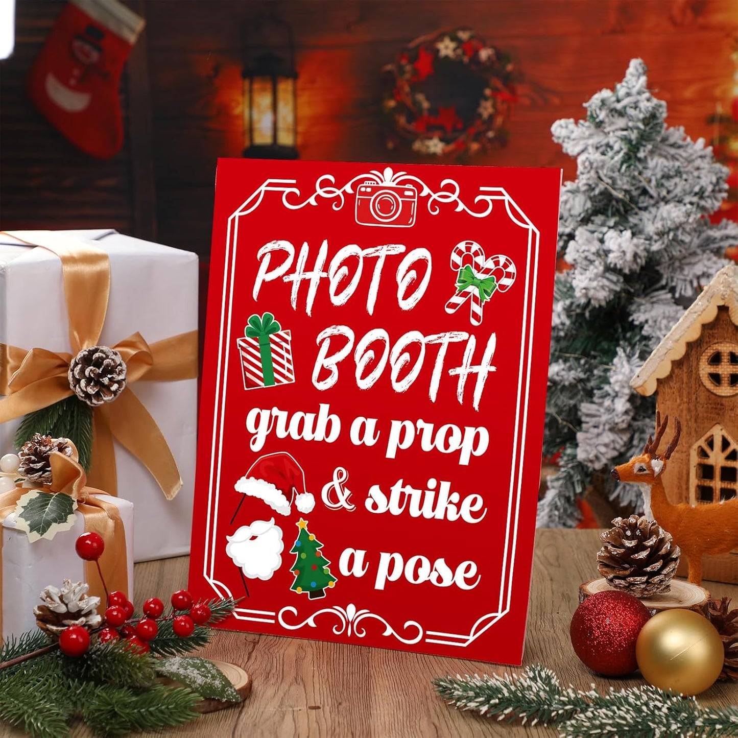 Briwooody Photo Booth Sign with Stand Retro Background Table for Indoor and Outdoor Party Theme Event Photography Props Desktop Decoration Supplies