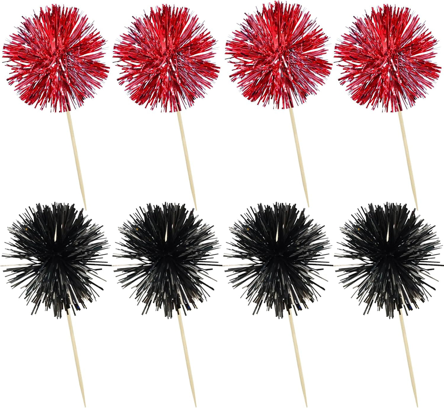 Ephlyn 30Pcs Foil Firework Cupcake Toppers Sparkle Tinsel Cupcake Picks Drink Stirrers Cocktail Food Fruit Toothpicks for Baby Shower Graduation Party Supplies White