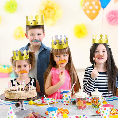 JOVITEC 24 Pcs Gold Paper Crowns Golden King Crown Foil Gold Hat for Birthday Celebration Baby Shower Photo Props