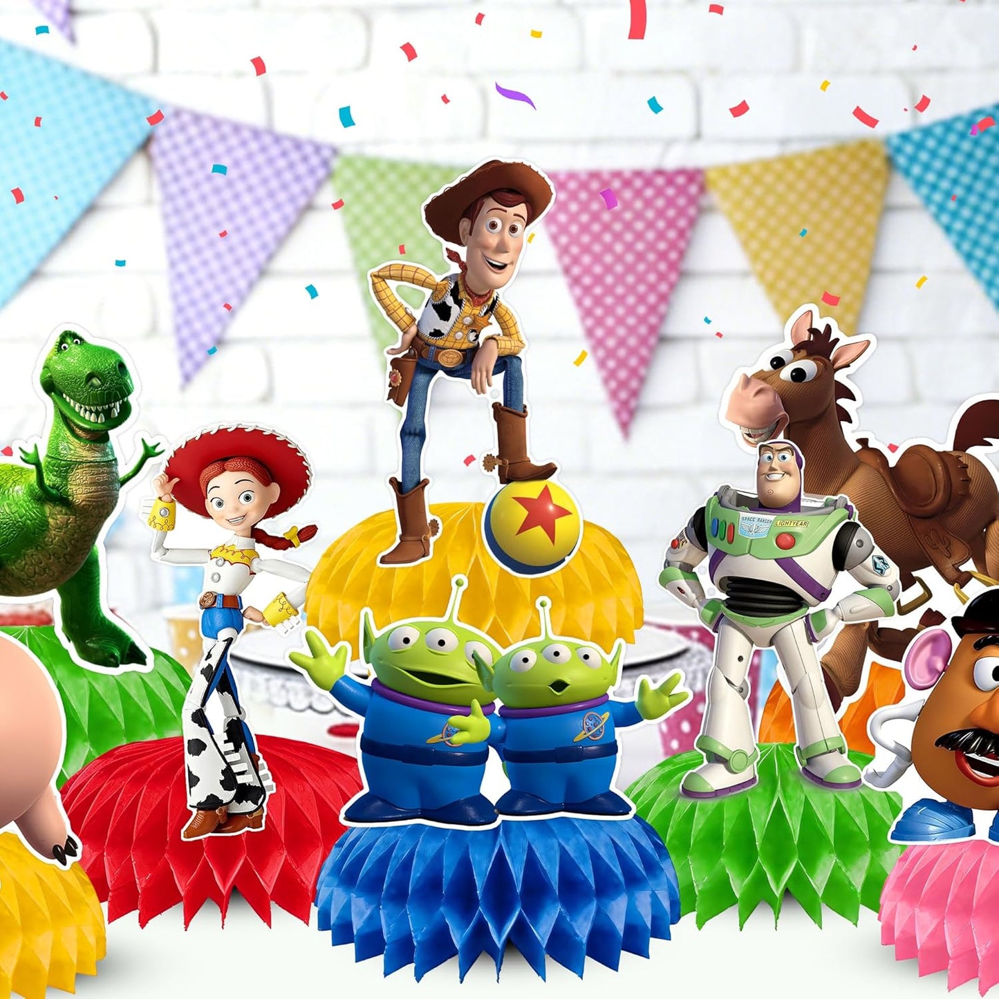 9Pcs Toy Honeycomb Centerpieces, Cartoon Movie Theme Birthday Party Supplies, Double-Sided 3D Table Decorations & Favors for Kids