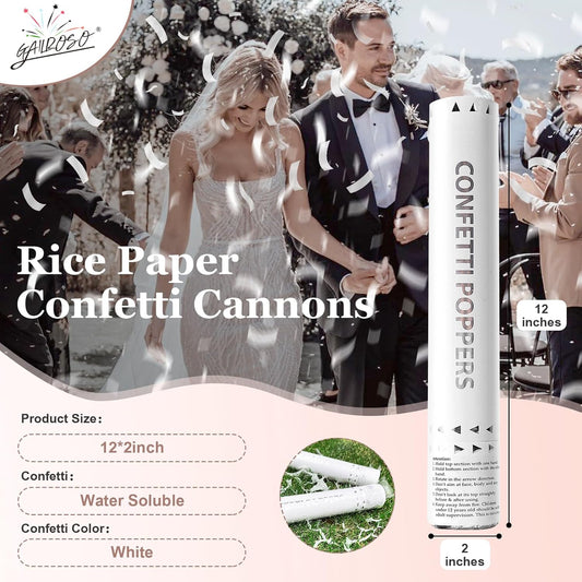 White Confetti Poppers,Rice Paper Water Soluble Cannon for Wedding,Biodegradable Confetti Poppers Air Powered For Engagement,Wedding,Birthday,Celebrations and New Years Eve(White 6pack)
