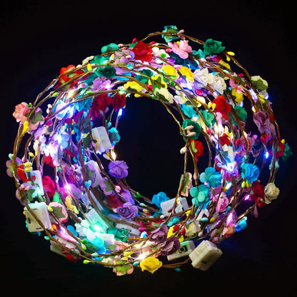 30 Pcs LED Flower Crown Headband,led Headbands,Light Up Flower Headbands for Women,Garlands Glowing Floral Wreath Crowns for Weddings,Halloween,Birthdays,Role-Playing,Beach Parties，Christmas