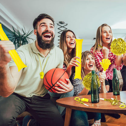 Yunsailing 96 Pcs Homecoming Noisemakers Team Spirit Accessories for Game Day Include Hand Clappers Cheerleading Pom Pom Thunder Stick Cheer Party Blower Plastic Whistle for Sport Fans(Gold)