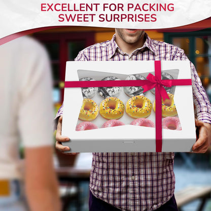 10Pcs Half-Sheet Cake Boxes 19x14x4" - White Bakery Boxes with Window, Pastry and Dessert Box Set for Mothers Day Gifts & Cake Presentation, Glossy Flip Top Boxes for Cakes, Cupcakes, Cookies & Donuts