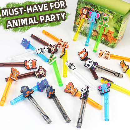 24PCS Animal Bubble Wands for Wild One Birthday Baby Shower Decorations Safari Jungle Theme Party Favors Supplies, Pinata Goodie Bags Filler, Classroom Prizes, Valentines Gifts, Easter Stuffers