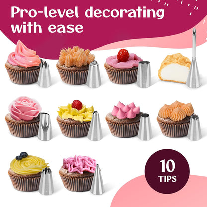 Large Piping Bags and Tips Set - XL Icing Tips - Large Piping Tips Set with Reusable Piping Bag (16 inch) - Decorating Tips for Cupcakes, Cakes, Cookies, Churros, Meringue, etc.