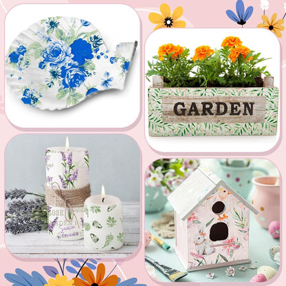 Crtiin 20 Pack Decoupage Napkins Floral Napkins Flower Cocktail Paper Decorative Toilet for Valentine's Day Birthday Party Beautiful Gorgeous, 20 Styles Each 6.5 Inches(Style 1)