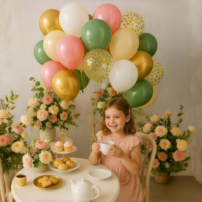 Sage Green and Dusty Pink Balloons, Retro Pink Muted Green White Gold Baby in Bloom Balloons for Girls Women Floral Fairy Wildflower Camping Birthday Woodland Baby Shower Garden Tea Party Decorations