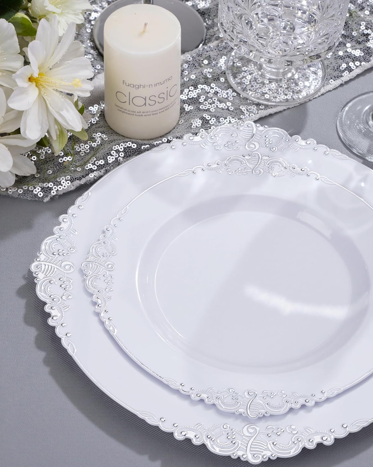 Nervure 350PCS Gold Plastic Plates - Gold Plastic Dinnerware Sets for 50 Guests - 100 Disposable Plates, 150 Silverware, 50 Cups, 50 Napkins for Wedding & Party & Mothers Day