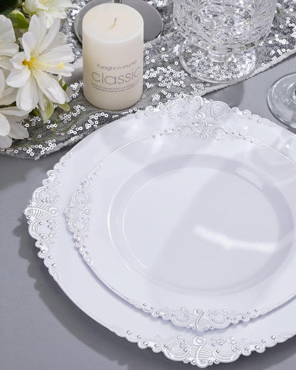 Nervure 350PCS Gold Plastic Plates - Gold Plastic Dinnerware Sets for 50 Guests - 100 Disposable Plates, 150 Silverware, 50 Cups, 50 Napkins for Wedding & Party & Mothers Day