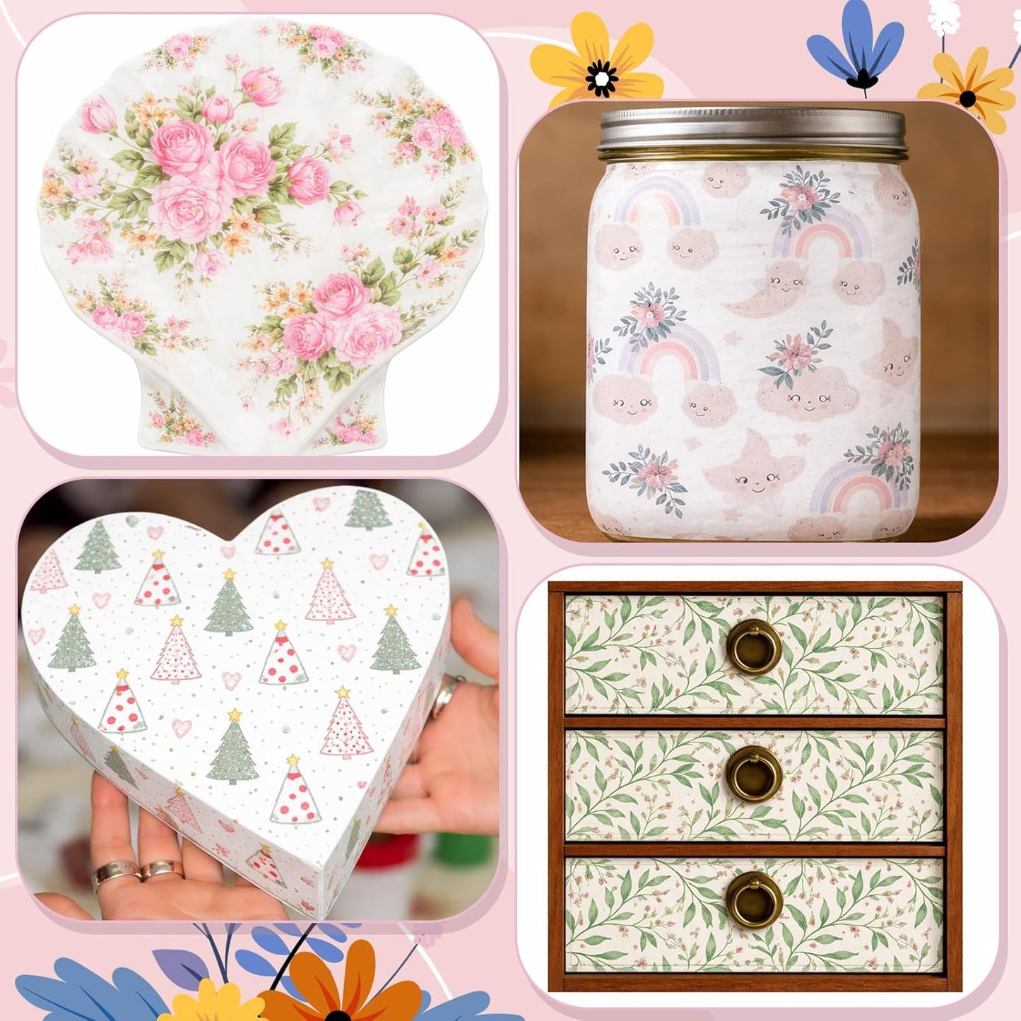 Crtiin 20 Pack Decoupage Napkins Floral Napkins Flower Cocktail Paper Decorative Toilet for Valentine's Day Birthday Party Beautiful Gorgeous, 20 Styles Each 6.5 Inches(Style 1)