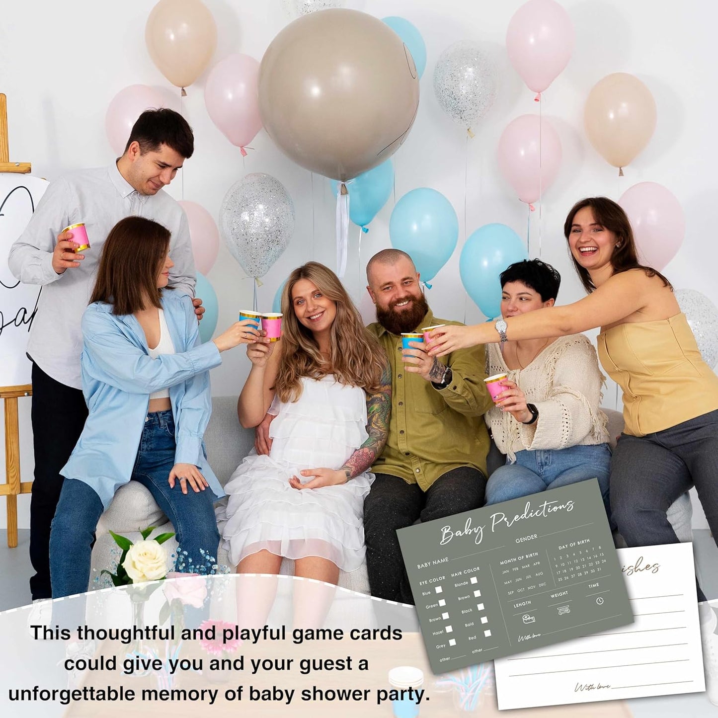 Baby Predictions and Advice Cards, 5" x 7" Pink Baby Shower Predictions Cards, Daily Party Games & Activities Favors for Newparents - G08