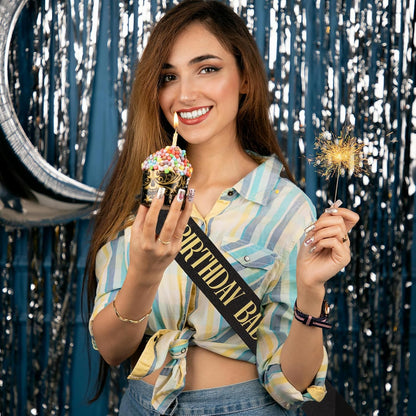 Birthday Baddie Sash, Black Glitter Birthday Sash for Women Men Girls, Gold Foil Funny BirthdaySash Decorations Party Favors Accessories Supplies (Gold)