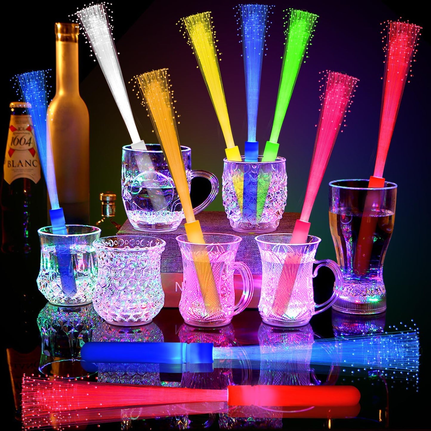 24 Pack Red Glow Fiber Optic Wands Bulk Huge Light up Wand Glow Sticks 14.2 Inch with 3 Light Modes for Christmas Valentine's Day 4th of July Concerts Clubs