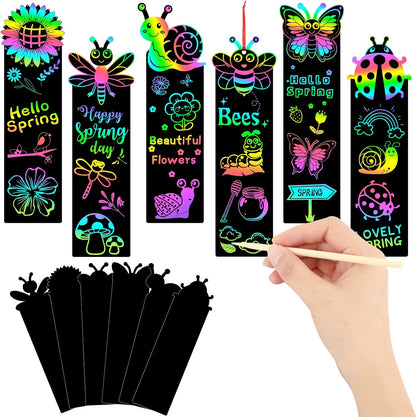 JUNEBRUSHS 30Pcs Ocean Crafts, Rainbow Magic Ocean Animals Scratch Bookmarks Under The Sea Party Favors Games for Activities Summer Arts and Crafts