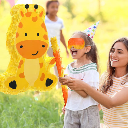Sratte Piñata Bundle with a Blindfold and Bat (16 x 12 x 3 Inches), Cute Animal Piñata for Birthday Party Toys Decoration for Animal Theme Birthday Party Game Supplies Photo Prop(Giraffe)
