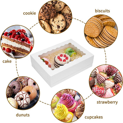 Moretoes 20pcs 14x10x4in Sheet Cake Boxes, White Rectangle Quarter Bakery Boxes with Window, for Cake Pastry Baking Donuts Cupcake Pie Packaging