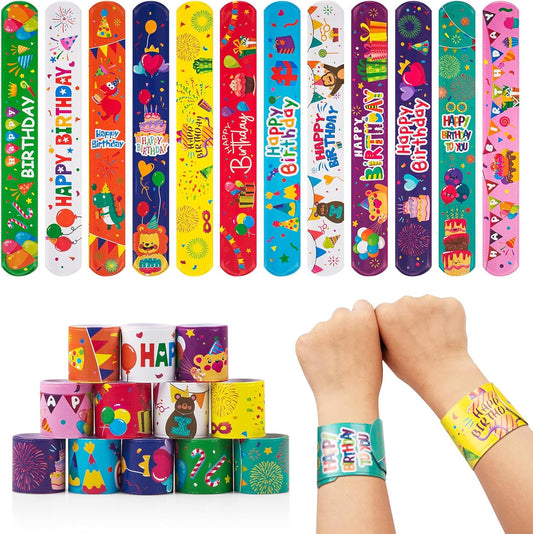 36 Pcs Happy Birthday Slap Bracelets for Kids Birthday Bracelets Bulk for classroom Snap Bracelet Party Favors Supplies for Boys&Girls Special day Wristbands for Classroom supplies Holiday Gifts