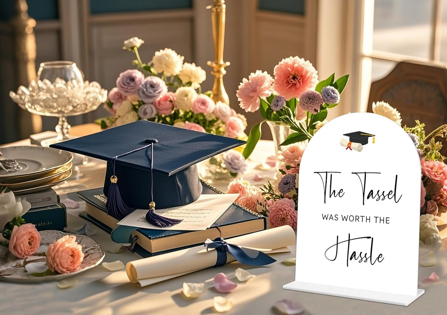 Graduation Guestbook Sign, 6 x 8 Inch White Arch Acrylic Grad Party Sign with Holder, Graduation Party Sign for Class of 2026, Grad Decor, High School College Party Supplies - DL02