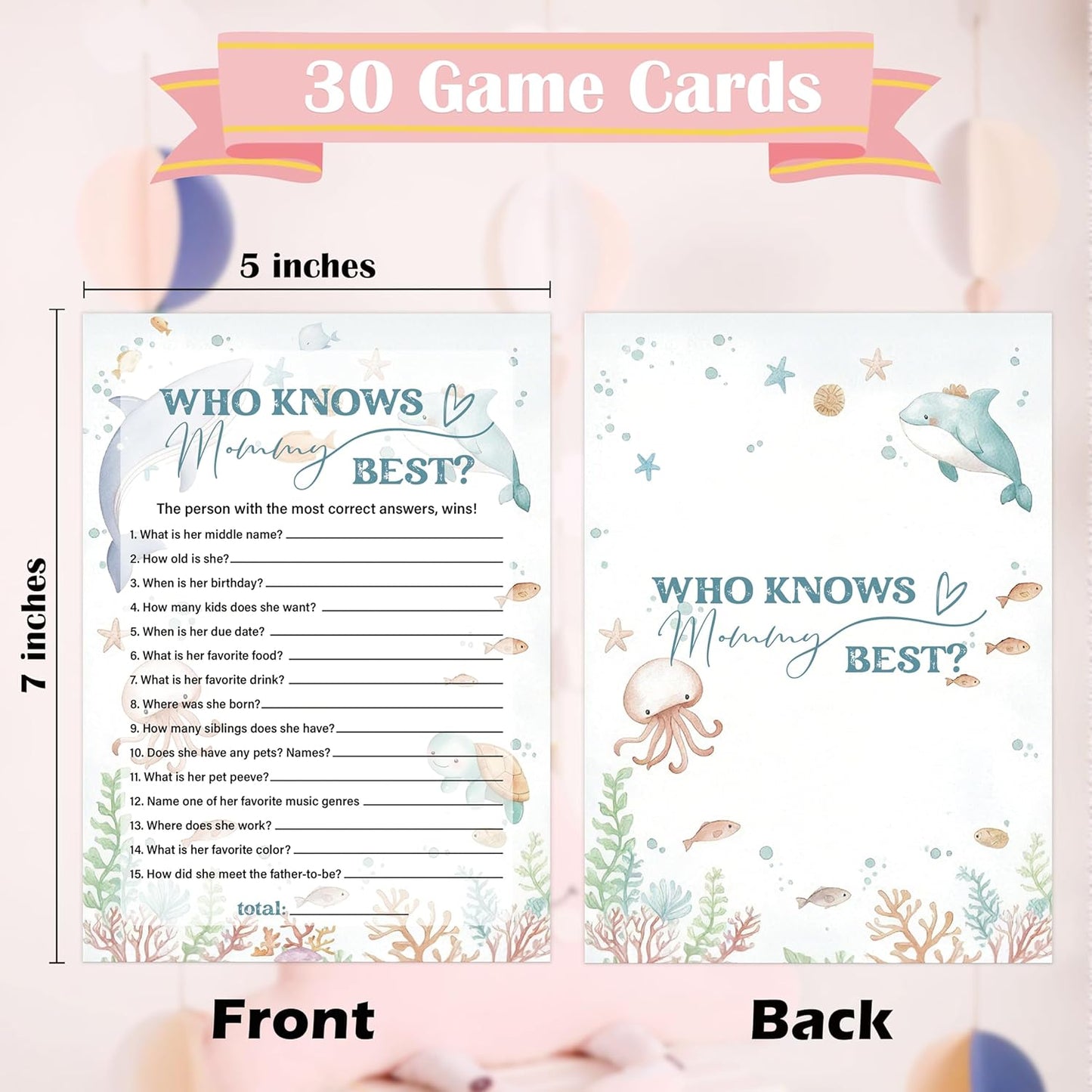 Under The Sea Baby Shower Bingo Game, Pack of 30 Game Cards, Sea Creatures Ocean Shower Game, Gender Reveal Party Decorations, Gender Neutral - KR77
