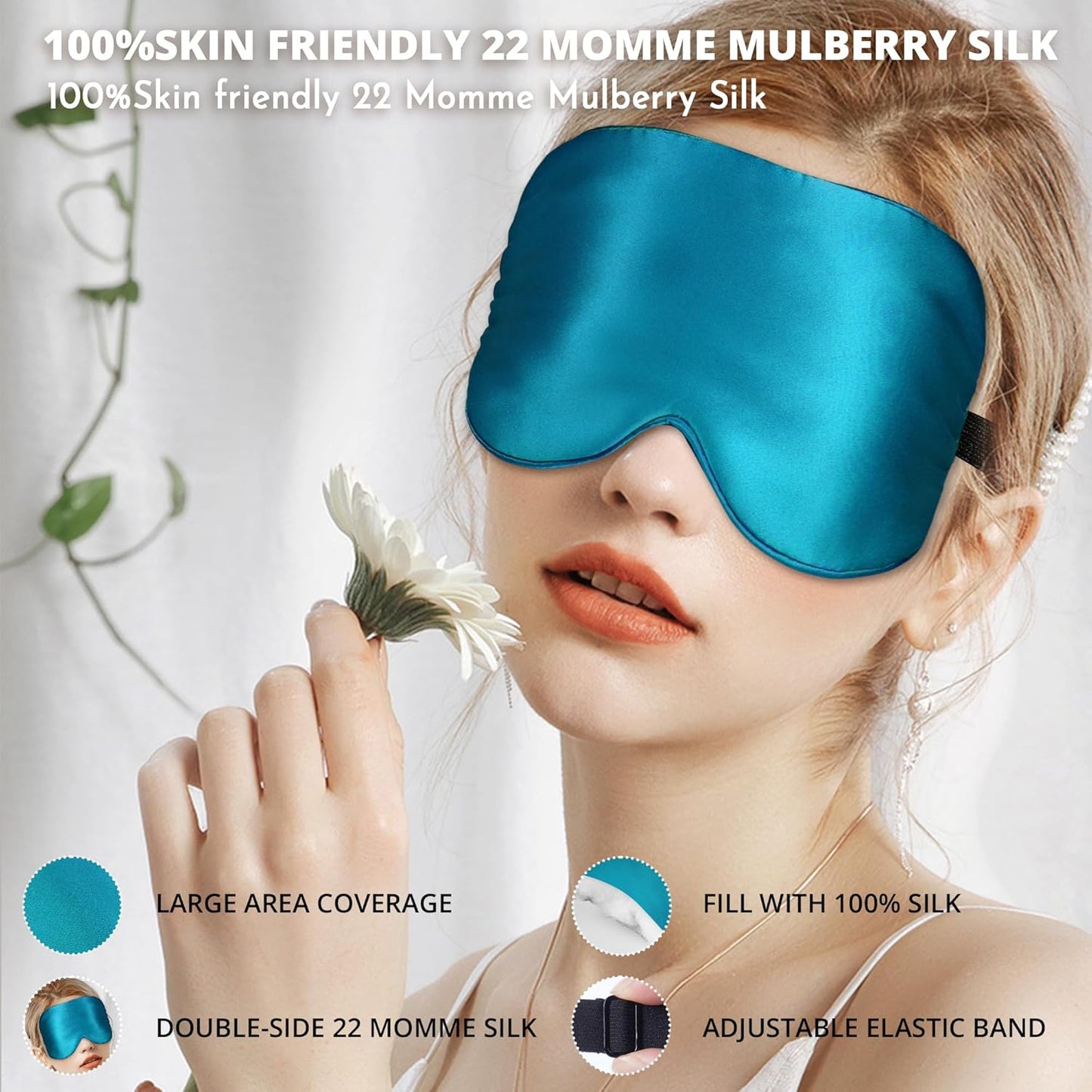 Silk Eye Mask with Adjustable Strap, Satin Blackout Sleeping Mask for Men&Women, Comfortable Blindfold Eyeshade for Night Sleep(Blue)