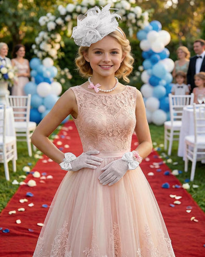 Girls Tea Party Fascinators Hats for Kids Fascinator Tea Party Hat Headband with Gloves Accessories for Girls
