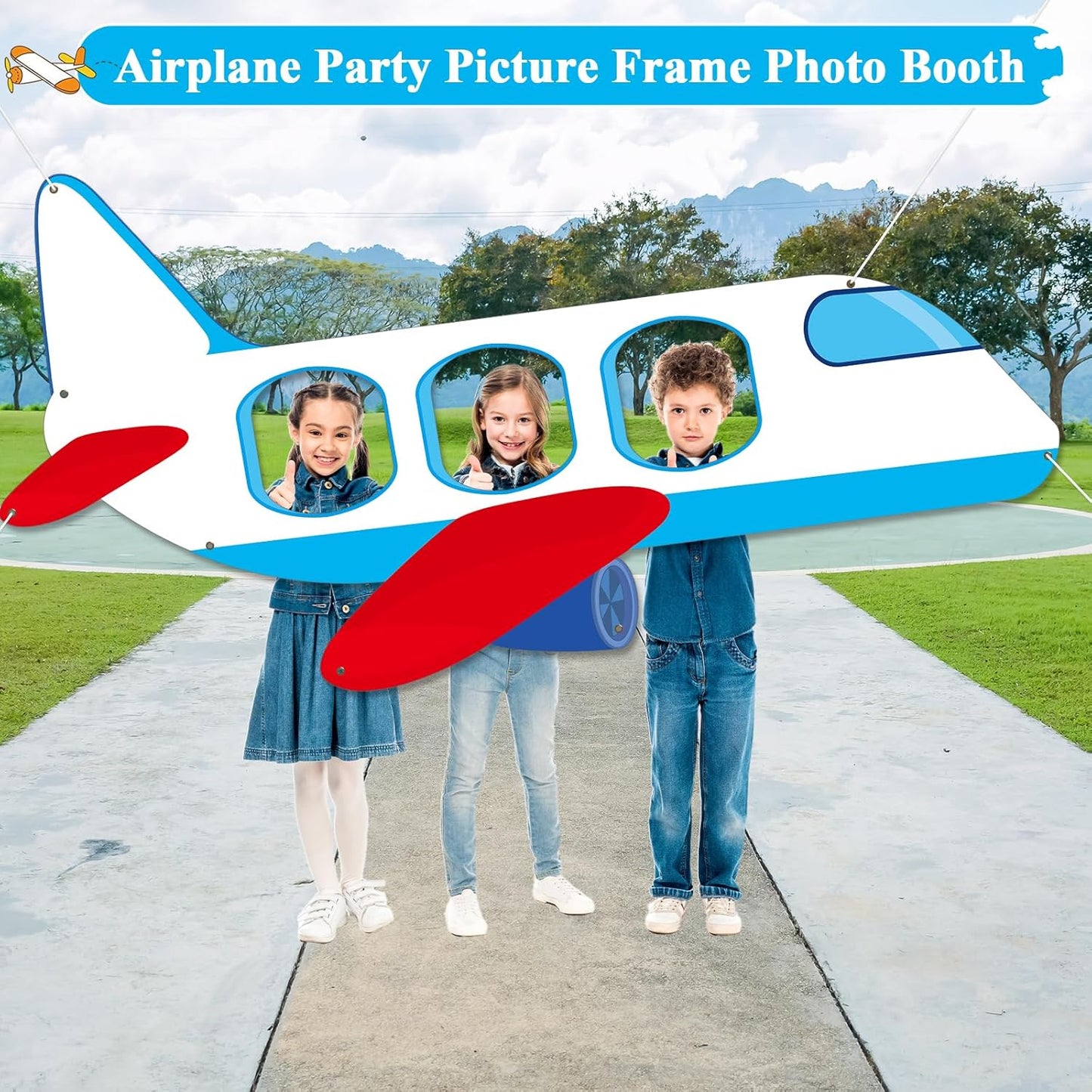 Airplane Birthday Party Decorations Airplane Shaped Photo Prop Selfie Frame Large Fabric Aircraft Backdrop Banner Plane Themed Photo Booth Prop Background for Kids Baby Shower Birthday Party Supplies