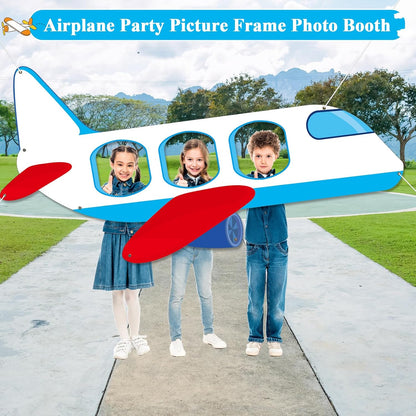 Airplane Birthday Party Decorations Airplane Shaped Photo Prop Selfie Frame Large Fabric Aircraft Backdrop Banner Plane Themed Photo Booth Prop Background for Kids Baby Shower Birthday Party Supplies