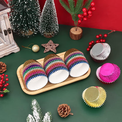 BAKHUK 500pcs Cupcake Liners for Baking, Foil Cupcake Liner, Standard Size 2 Inches 10 Colors Cupcake Liners