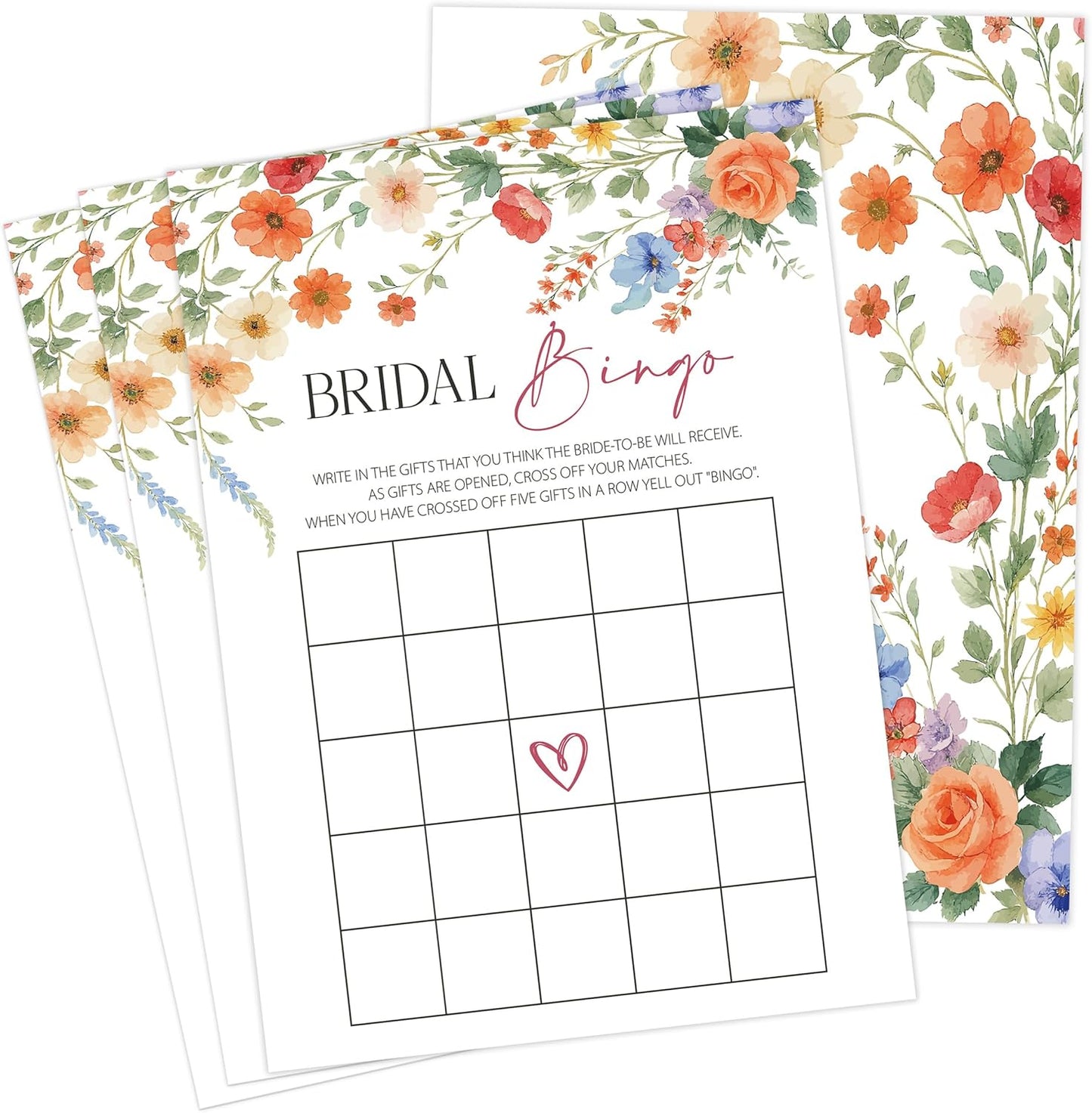 Wildflower Bridal Shower Games, Boho Flowers Bridal Shower Bingo Game with Blank Squares for 30 Guests with Game Cards, Bridal Shower Decor, Wedding Decorations Supplies (15)