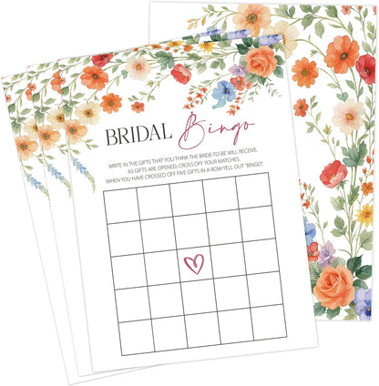 Wildflower Bridal Shower Games, Boho Flowers Bridal Shower Bingo Game with Blank Squares for 30 Guests with Game Cards, Bridal Shower Decor, Wedding Decorations Supplies (15)
