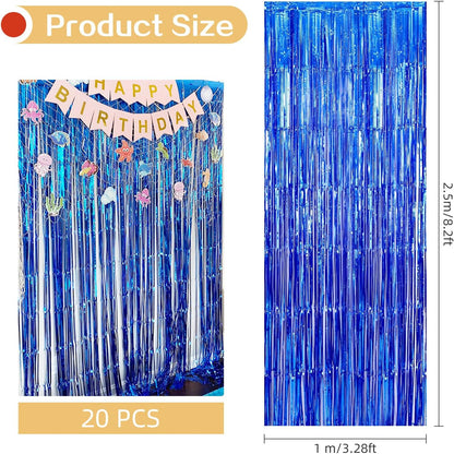 20 Pack Silver Foil Curtain Backdrop 3.2ft x 8.2ft Foil Fringe Backdrop Curtain Metallic Tinsel Foil Fringe Curtains Streamer Backdrop Curtains for Birthday Party Decorations Photo Booth (Silver)