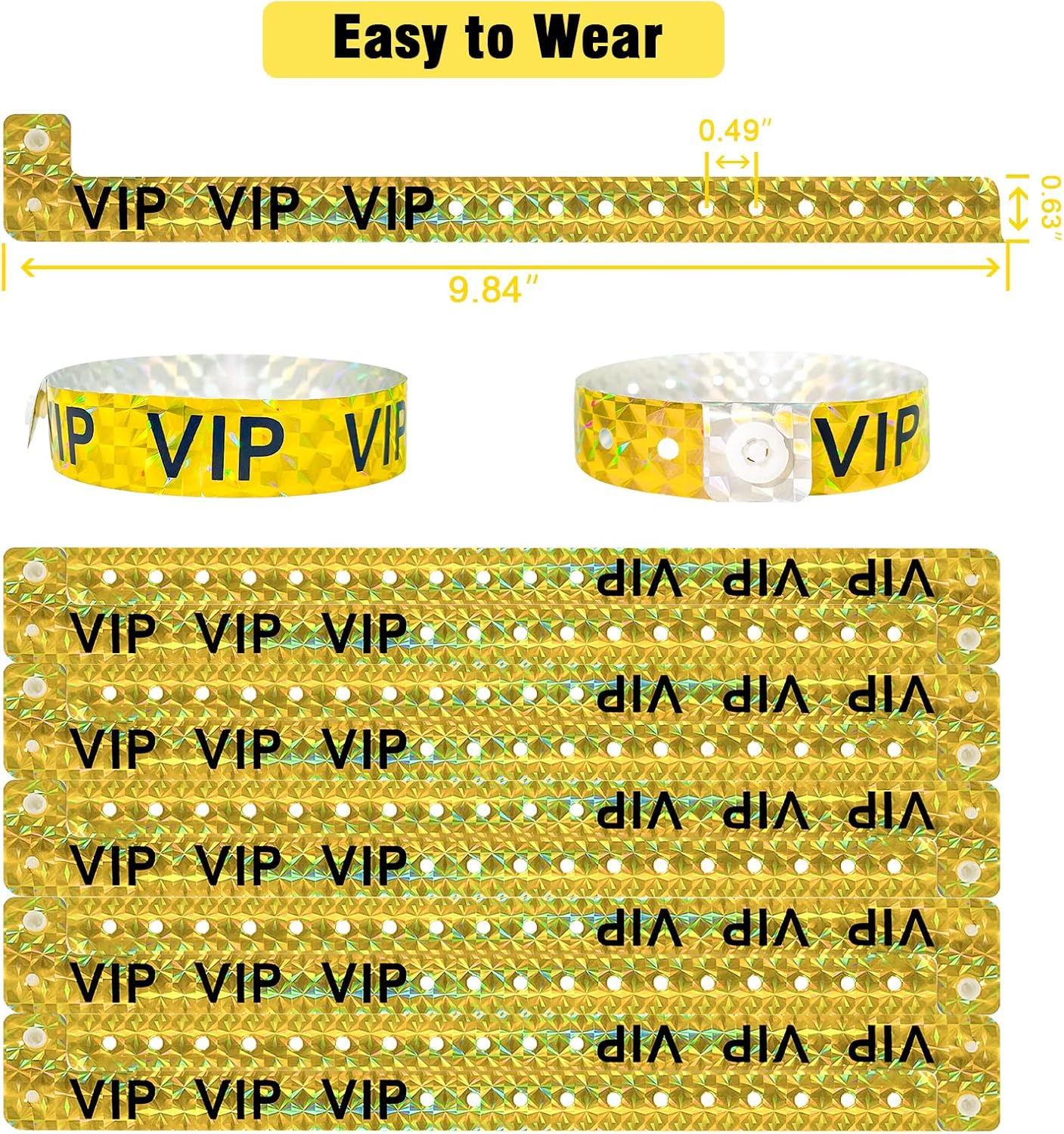 Ouchan Holographic VIP Plastic Wristbands Silver - 100 Pack Vinyl Wristbands for Events Parties