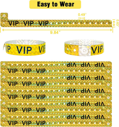 Ouchan Holographic VIP Plastic Wristbands Silver - 100 Pack Vinyl Wristbands for Events Parties