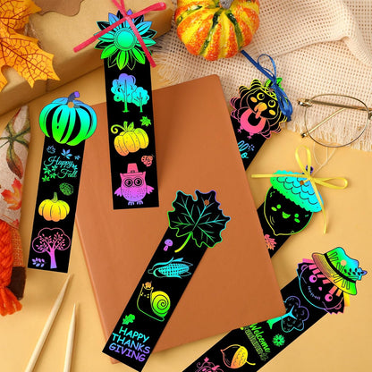 JUNEBRUSHS 30Pcs Ocean Crafts, Rainbow Magic Ocean Animals Scratch Bookmarks Under The Sea Party Favors Games for Activities Summer Arts and Crafts