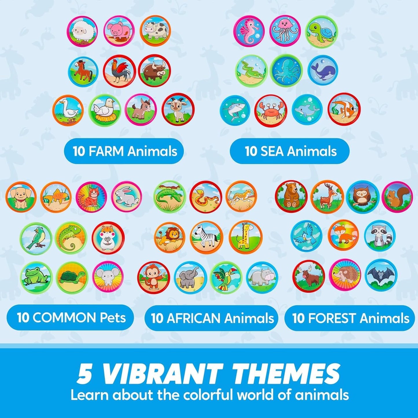 JOYIN 50 Pcs Assorted Stamps for Kids - Self-Ink Stamps with 50 Designs for Birthday Party Favor, Carnival Prizes, School Stampers, Goodie Bag, Classroom Treasure Box Toys (Zoo, Holiday Stampers)