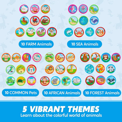 JOYIN 50 Pcs Assorted Stamps for Kids - Self-Ink Stamps with 50 Designs for Birthday Party Favor, Carnival Prizes, School Stampers, Goodie Bag, Classroom Treasure Box Toys (Zoo, Holiday Stampers)