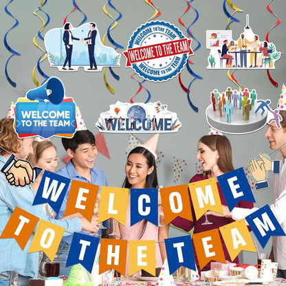 Gold Glitter Welcome To The Team Banner and Hanging Swirls, Welcome Banner, Welcome Sign, Welcome Decorations for New Employee Coworker Teacher Colleague Staff Team Member Office Party