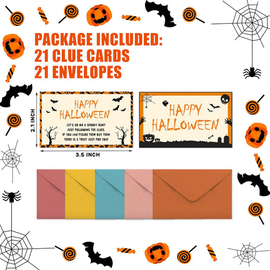Halloween Treasure Hunt Clues - Witch Scavenger Hunt Games - Outdoor Indoor Riddles - Fall Party Games for Adults - Halloween Party Activities & Decorations (21 Pack)-01