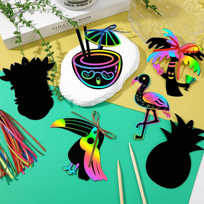 JULMELON 36 PCS Ocean Crafts, Rainbow Scratch Art Under The Sea Party Favors DIY Magic Color Summer Ocean Animals Scratch Cards for Summer Party Favors School Activities