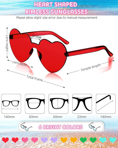 Photect 12 Pair Heart Shaped Sunglasses Neon Color Transparent Heart Glasses for Women Party Favor